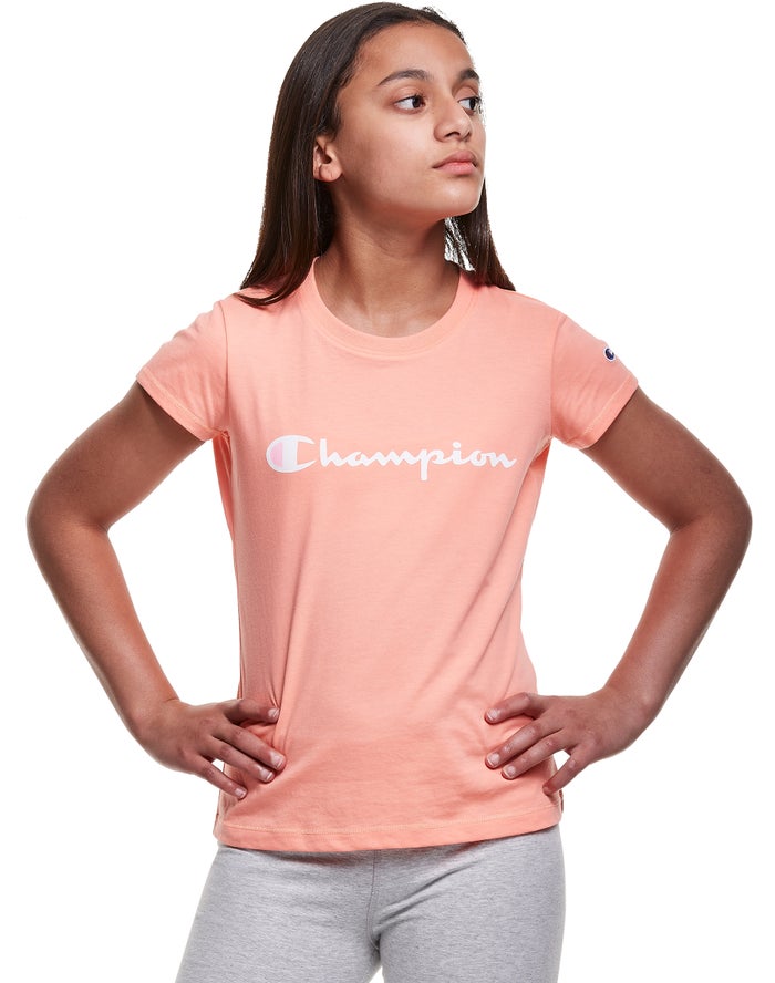 Champion Classic Script Logo T-Shirt Meisjes - Koraal - Belgie 4019NDEMU